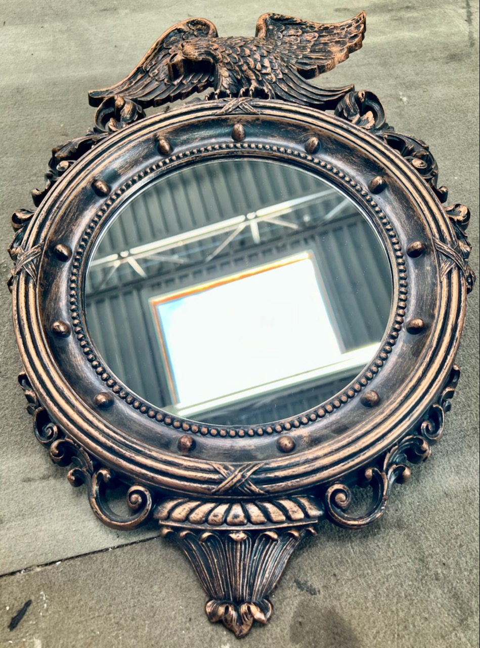 vintage circular mirror with replaced glass